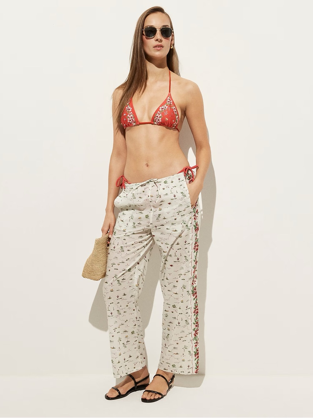 J. Crew Cotton voile beach pant in map print Small Resortwear NWT